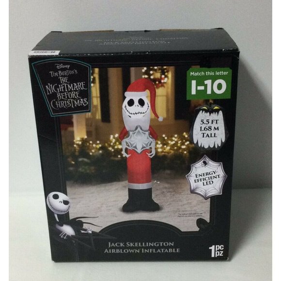Nightmare Before Christmas Jack Skellington 5.5 Feet  Disney Nightmare Before Christmas Santa Jack Skellington Inflatable Decor 5.5 FT